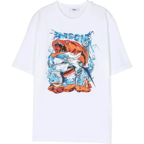 Weißes Hai-Print T-Shirt für Kinder - Msgm - Modalova
