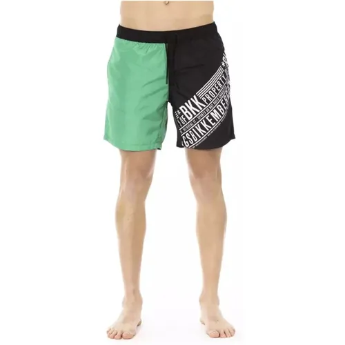 Beachwear, male, , Size: L Green Swim Shorts with Side Print - Bikkembergs - Modalova