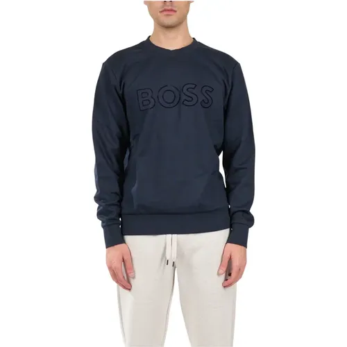 Sweatshirts, male, , Size: M Cotton Sweatshirt with Round Neck - Hugo Boss - Modalova