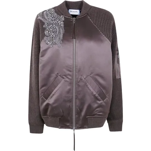 Bomber Jackets, female, , Size: M Wool Jacket Crystal Zip Front - Blugirl - Modalova