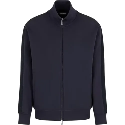 Dunkelblaue Doppel-Jersey-Zip-Hoodie - Emporio Armani - Modalova