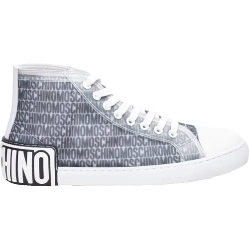 Sneakers, male, , Size: 13 US High Lace-Up Sneakers in 'Lost and Found' Print - Moschino - Modalova