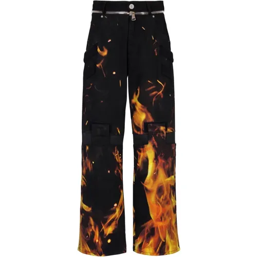 Jeans mit Feuerdruck und Einsätzen - Balmain - Modalova