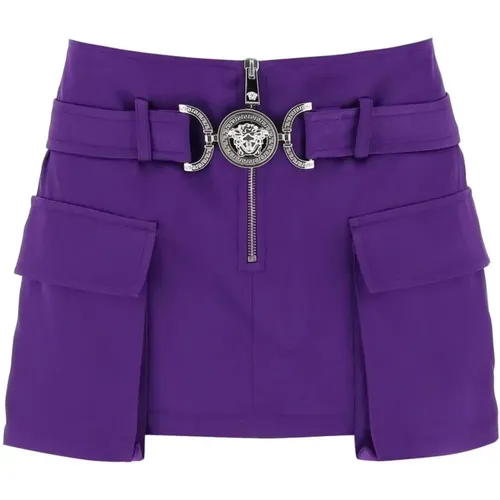Satin Skirt with Cargo Pockets , female, Sizes: S - Versace - Modalova