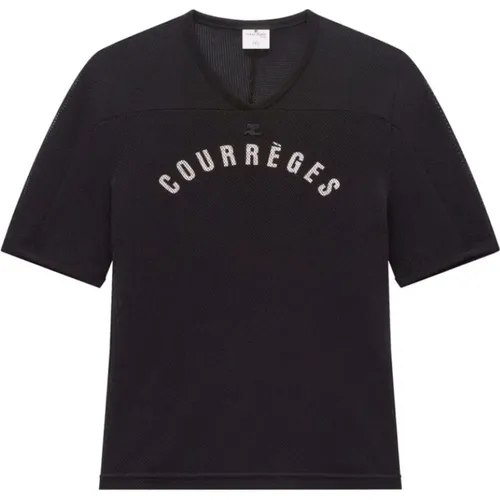 Mesh Logo Print V-Ausschnitt T-Shirt , Herren, Größe: L - Courrèges - Modalova