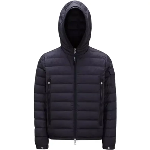 Down Jackets, male, , Size: L Short Galion Navy Hooded Down Jacket - Moncler - Modalova