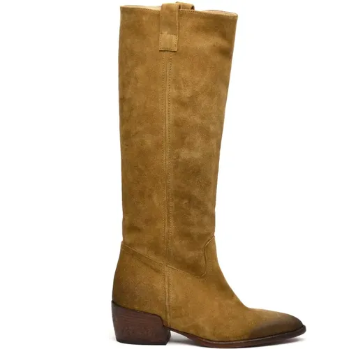 Suede Texano Boots in Mud Color , female, Sizes: 7 UK, 5 UK, 4 1/2 UK, 6 UK, 4 UK, 3 UK - Elena Iachi - Modalova