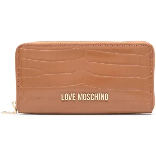 Wallets & Cardholders, female, , Size: ONE SIZE Crocodile-Embossed Wallet with Logo - Love Moschino - Modalova