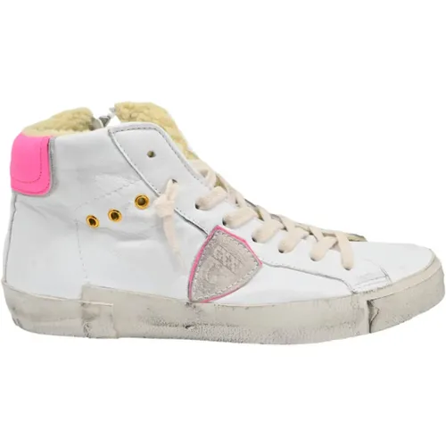 High Top Sneakers White Pink Fur , female, Sizes: 6 UK, 3 UK, 4 UK, 2 UK, 5 UK, 7 UK - Philippe Model - Modalova