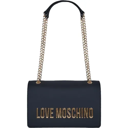 Shoulder Bags, female, , Size: ONE SIZE Eco-Leather Baguette with Gold Metal Brand Logo - Love Moschino - Modalova