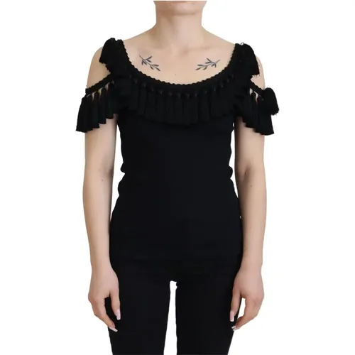 Schwarze Baumwoll-Cap-Sleeve-Tank-Top-Bluse , Damen, Größe: M - Dolce & Gabbana - Modalova