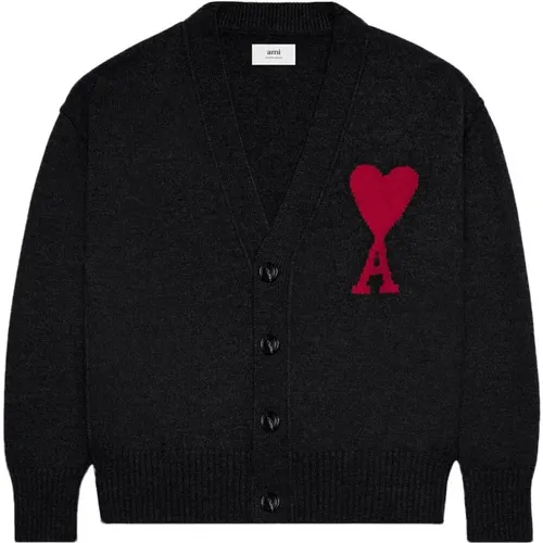 Schwarze Sweaters mit rotem ADC Cardigan , Herren, Größe: XL - Ami Paris - Modalova