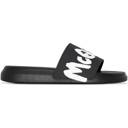 Schwarze Logo Sliders Sandalen , Herren, Größe: 40 1/2 EU - alexander mcqueen - Modalova