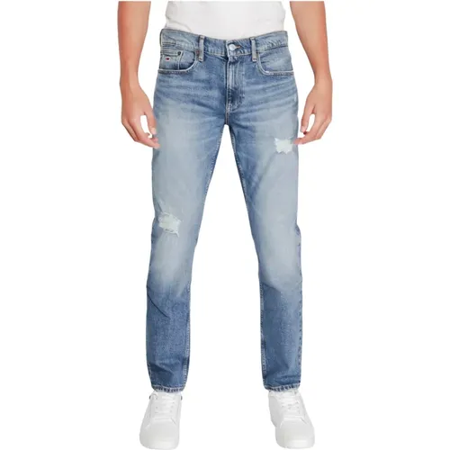 Blaue Zip Knopf Jeans Herbst/Winter , Herren, Größe: W33 L32 - Tommy Hilfiger - Modalova