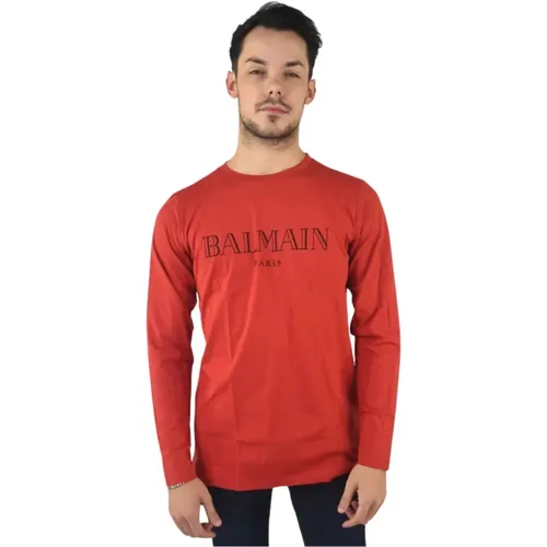 Langarm T-Shirt mit Logo,Langarm Logo Print Basic T-shirt - Balmain - Modalova