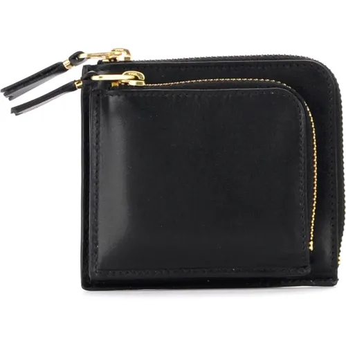 Schwarze Leder-Außentaschen-Brieftasche , Herren, Größe: ONE Size - Comme des Garçons - Modalova
