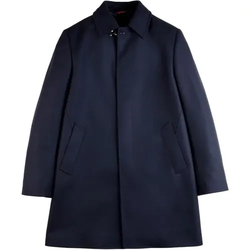 Single-Breasted Coats, male, , Size: 2XL Navy Cashmere Wool Classic Coat - Fay - Modalova