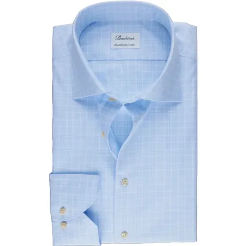 Blau kariertes Twill Slimline Hemd , Herren, Größe: M - Stenströms - Modalova