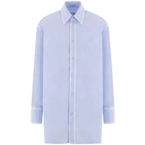 Blaues Oversize Baumwoll-Popeline-Hemd mit verblassten Details , Herren, Größe: M - MM6 Maison Margiela - Modalova