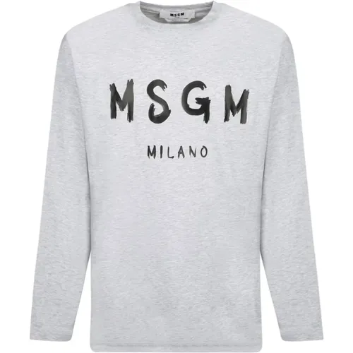 Long Sleeve Tops, male, , Size: XL Light Grey Logo Print T-Shirt - Msgm - Modalova