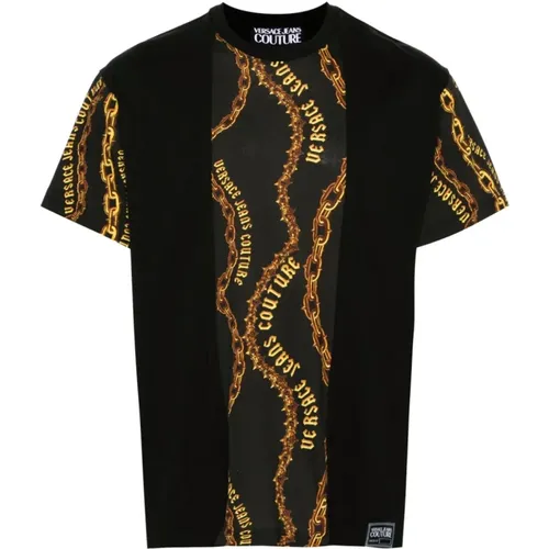 Schwarzes T-Shirt mit Logo-Druck und Rundhalsausschnitt , Herren, Größe: S - Versace Jeans Couture - Modalova