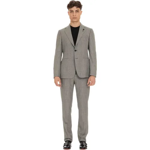 Single Breasted Suits, male, , Size: M Grey Wool Prince of Wales Dress - Lardini - Modalova