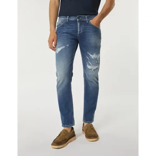 Slim Fit Jeans Blauer Denim , Herren, Größe: W35 - Dondup - Modalova