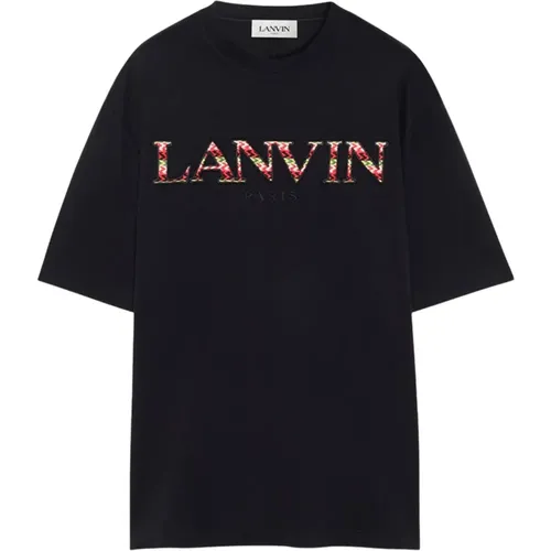 T-Shirts, male, , Size: L Cotton Jersey T-shirt with Embroidered Logo - Lanvin - Modalova