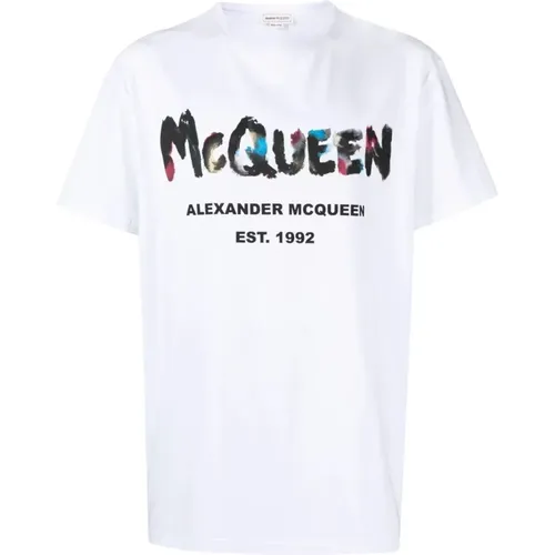 T-Shirts, male, , Size: XL Watercolour Graffiti-print T-shirt - alexander mcqueen - Modalova