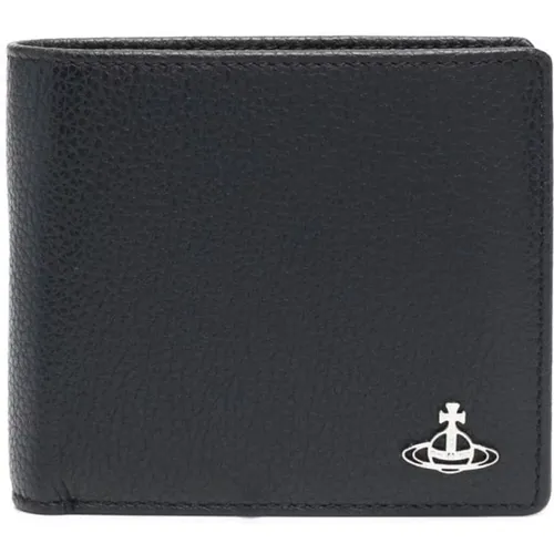 Schwarze Brieftasche aus genarbtem Leder mit Orb-Detail , Damen, Größe: ONE Size - Vivienne Westwood - Modalova