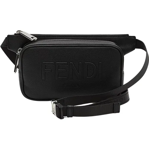 Belt Bags, male, , Size: ONE SIZE Grained Leather Belt Bag with Embossed Logo - Fendi - Modalova