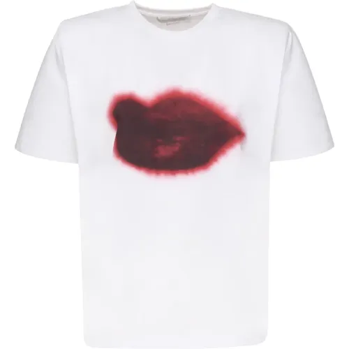 Lips Print Cotton T-shirt , female, Sizes: XS, S - Stella Mccartney - Modalova