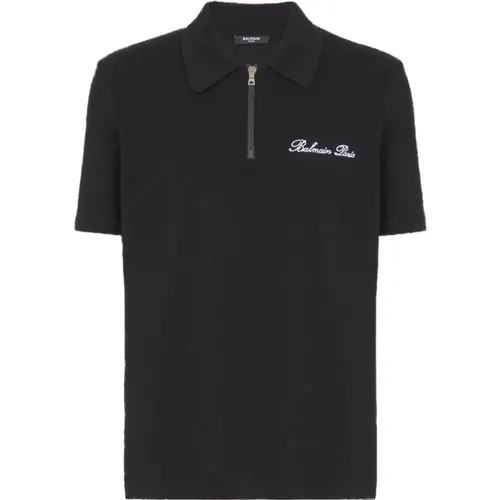 Short Sleeve Polo Shirt with Zipper , male, Sizes: XL, L, S, M - Balmain - Modalova