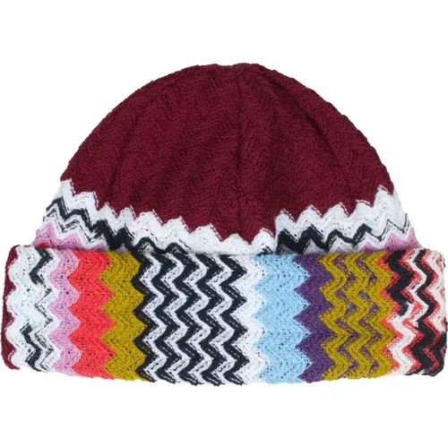 Beanies, male, , Size: ONE SIZE Zig Zag Wool Beanie Hat - Missoni - Modalova