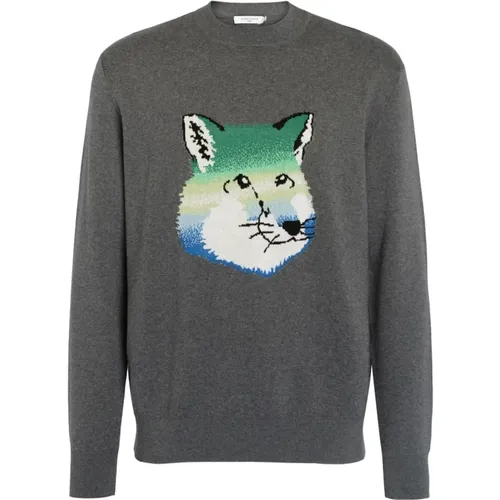 Vibrant Fox Head Grauer Pullover , Herren, Größe: L - Maison Kitsuné - Modalova