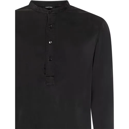 Schwarzes Henley-Shirt mit Asymmetrischem Saum , Herren, Größe: M - Tom Ford - Modalova