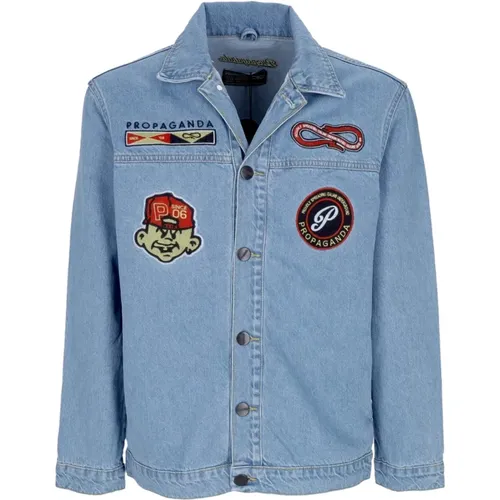 Denim Jackets, male, , Size: XL Denim Baseball Jacket with Patch Logos - Propaganda - Modalova