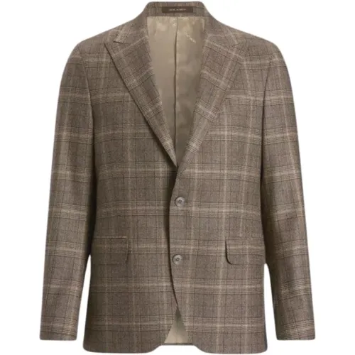 Blazers, male, , Size: M Brown Checkered Blazer Regular Fit - Oscar Jacobson - Modalova