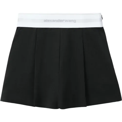 Schwarze Shorts aus Wollmischung mit hohem Bund , Damen, Größe: 2XS - alexander wang - Modalova