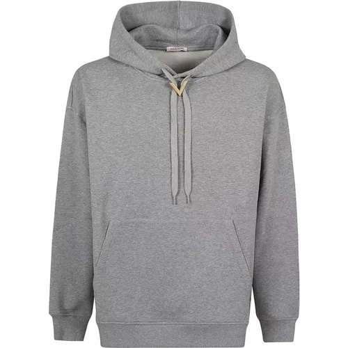 Hoodies, male, , Size: M Cotton Hooded Sweatshirt with V Detail - Valentino Garavani - Modalova