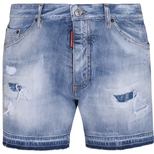 Denim Shorts, male, , Size: XL Navy Acid Wash Denim Shorts - Dsquared2 - Modalova