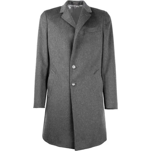 Single-Breasted Coats, male, , Size: L Grey Wool Jacket with Loro Piana Fabric - Made in Italia - Modalova