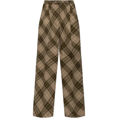 Wide Trousers, male, , Size: S Check Wool Trousers - Burberry - Modalova