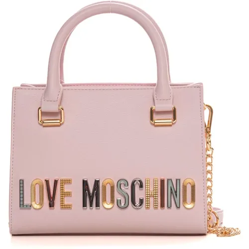 Metallic Gold Handbag with Logo , female, Sizes: ONE SIZE - Love Moschino - Modalova
