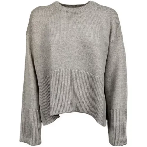 Graue Sweaters mit Box Fit und gerippten Kanten , Damen, Größe: 2XS - Dondup - Modalova