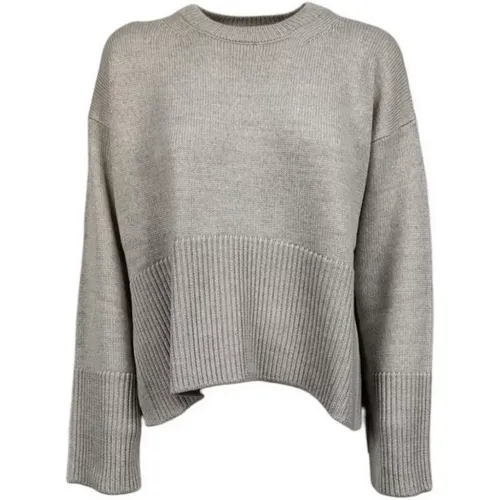 Graue Sweaters mit Box Fit und gerippten Kanten , Damen, Größe: XS - Dondup - Modalova