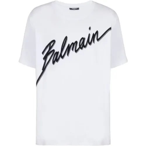 T-Shirts, male, , Size: 2XL Printed Logo Cotton T-shirt - Balmain - Modalova