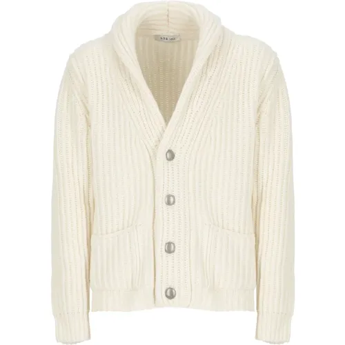 Cardigans, male, , Size: L Ivory Wool V-Neck Sweater - Lubiam - Modalova