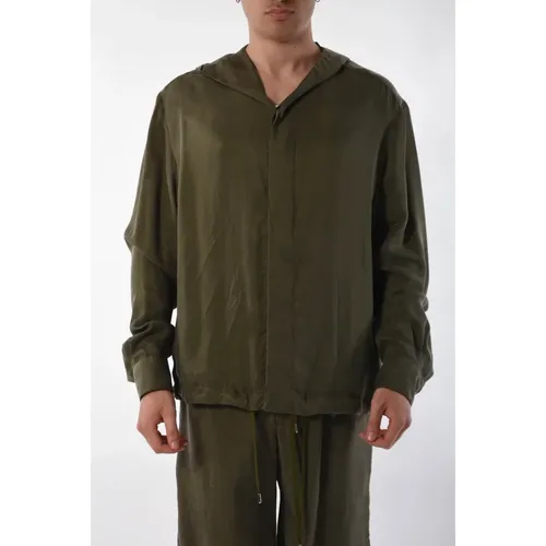 Silk Hooded Shirt with Pockets , male, Sizes: L, S, 2XL - Costumein - Modalova