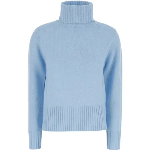 Blauer Hoher Hals Pullover Wolle Kaschmir , Damen, Größe: M - allude - Modalova